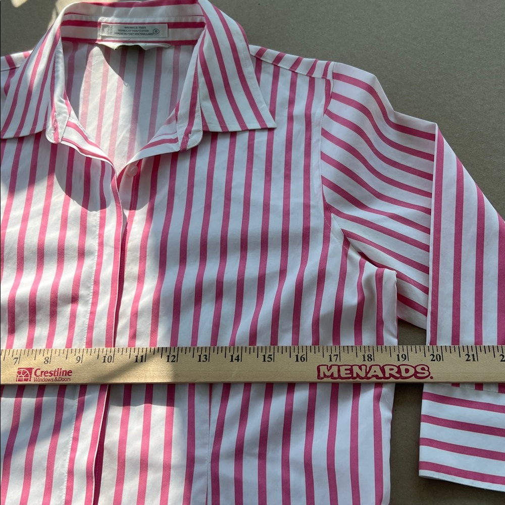 Vintage Orvis Pink and White Striped Button Down 3/4 Sleeves Collard Blouse 6 - Picture 7 of 7
